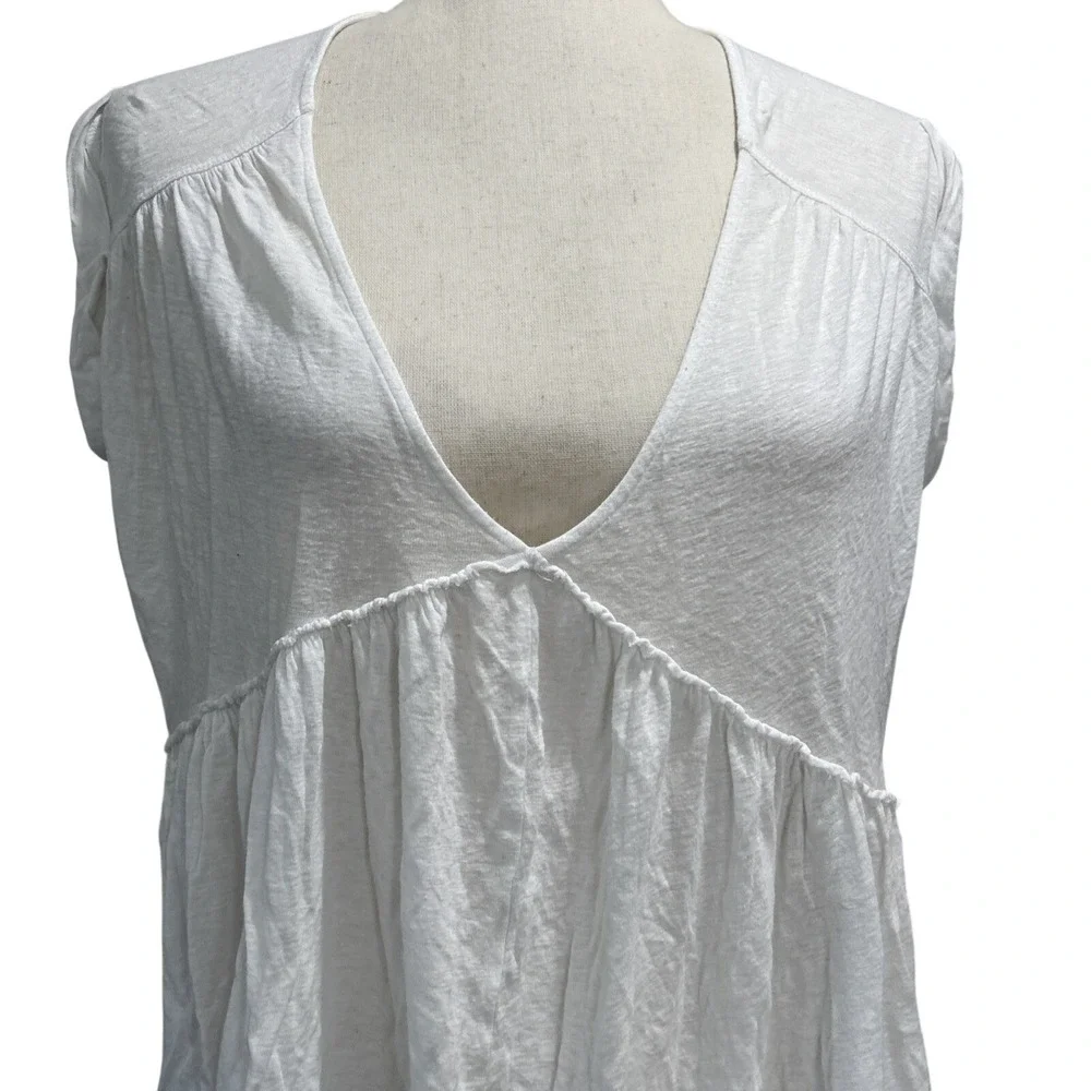 Free People Small White Top Babydoll V-Neck Festival Boho Peplum Oversized Shirt